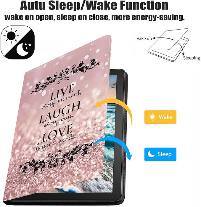 Case for Samsung Galaxy Tab A7 10.4 inch 2022/2020 (SM-T500/T503/T505/T507/T509), Premium PU Leather Stand Folio Cover with Auto Sleep/Wake, Glitter Quote Live Laugh Love
