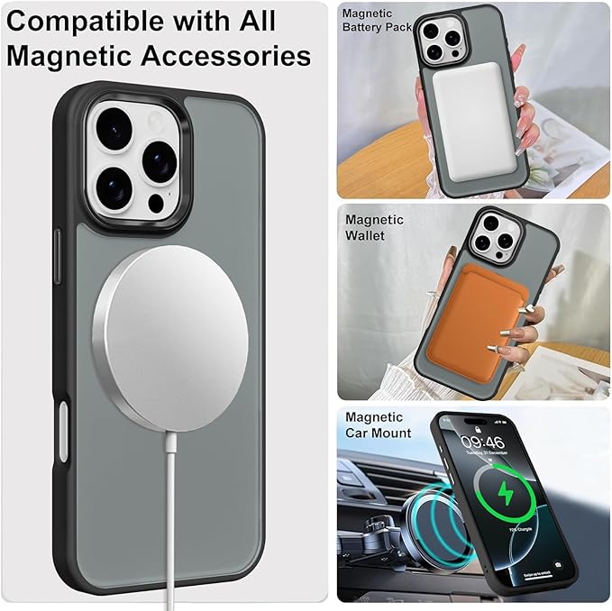 ZIYE Black Case for iPhone 16 Pro Case with Stand [Compatible with MagSafe] Slim Heavy Duty Protection Military Grade Shockproof Magnetic Cover with 360 Rotatable Ring Kickstand for Women Men