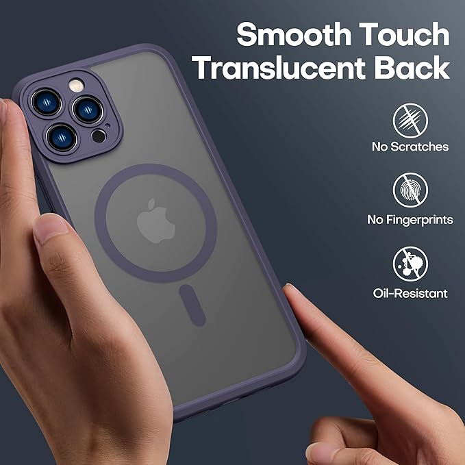 ImpactStrong Magnetic Guard Designed for iPhone 13 Pro Max Case [Camera Protection] [Military Grade Drop Tested] [Compatible with MagSafe] Slim Translucent Matte Phone Case (6.7") - Deep Purple