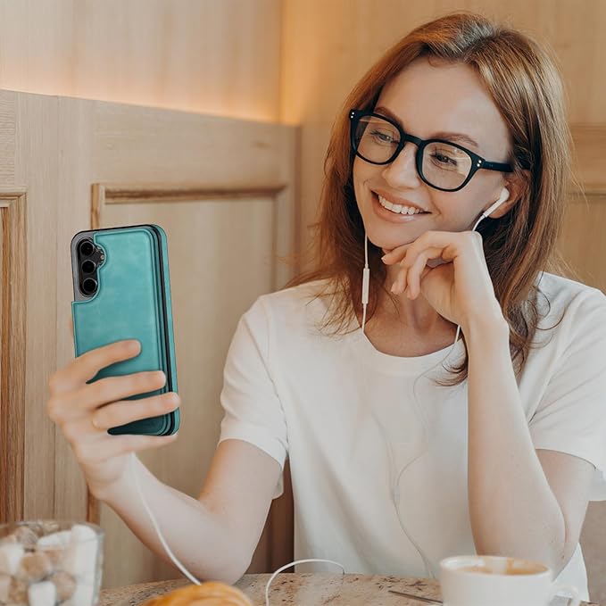 DJDUCK Designed for Samsung Galaxy S25 Case Wallet with Card Holder, [Magnetic Clasp Cover] [RFID Blocking Leather Protection] Shockproof Women Men Cases for Samsung S25 Light Green