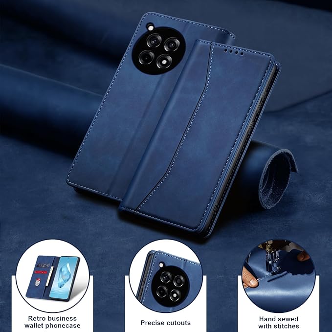 Jasonyu Flip Wallet Case for OnePlus 12R,Leather Magnetic Folio Cover with Card Holder,Kickstand - TPU Shockproof Durable Protective Phone Case,Blue