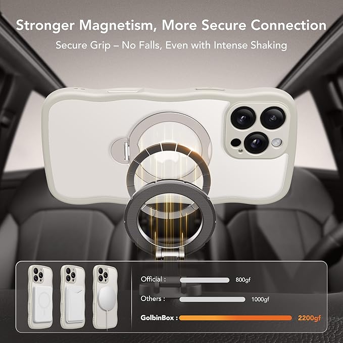 GolbinBox for iPhone 16 Pro Max Case for Women,[Compatible with Magsafe][360° Spin Magnetic Stand][Cute Wave Edge][Military-Grade Protection] Translucent Matte Phone Case for iPhone 16 ProMax, Stone