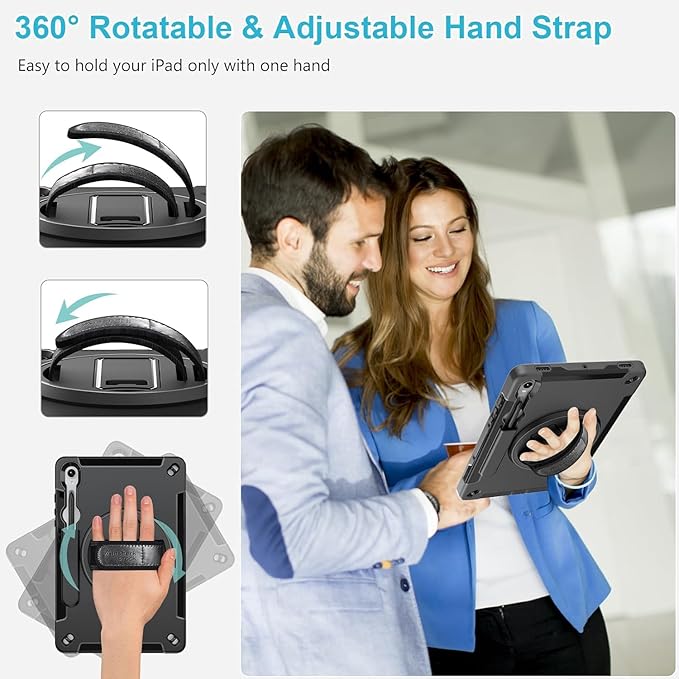 Case for Galaxy Tab S10 Plus/S9 FE Plus/S9 Plus 12.4 INCH: TPU Cover for Samsung Tablet Tab S10+/S9 FE+/S9 + 12.4" 5G W/Screen Protector - Stand- Handle- Shoulder Strap- S-Pen Holder- Black