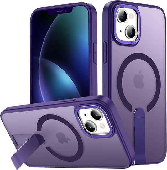 for iPhone 13 Case with Kickstand, [Invisible Stand] Compatible with MagSafe, Anti-Slip Shockproof Military-Grade Protection, Magnetic Slim Translucent Phone Case for iPhone 13 (Purple)