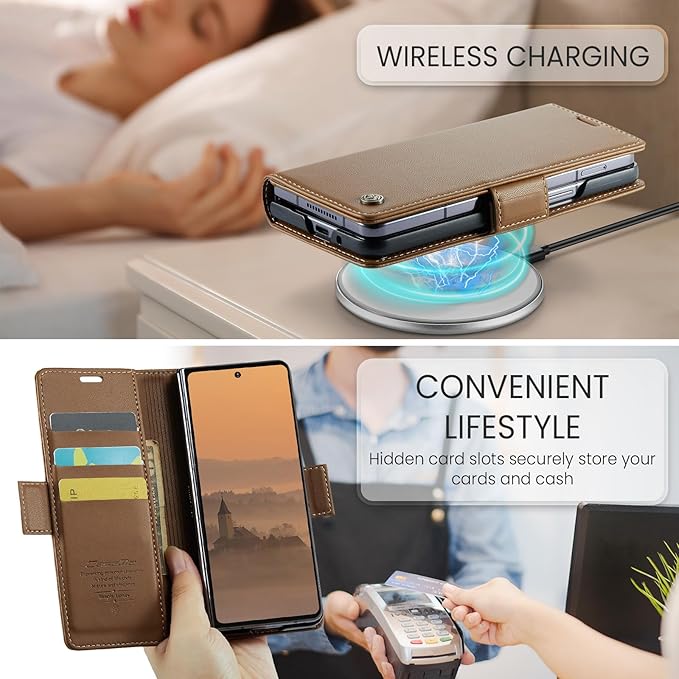 for Samsung Galaxy Z Fold 7 Case, Premium PU Leather Wallet Case Flip Cover with [RFID Blocking][Card Holder][Stand Function] Shockproof Protective for Samsung Galaxy Z Fold 7, Brown