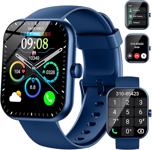 Smart Watch for Men Women (Answer/Make Calls), 1.96" HD Fitness Smartwatch 2025, 110+ Sports Modes, Heart Rate/Sleep/Spo2 Monitor, IP68 Waterproof Step Counter, Activity Tracker for Android iOS, Blue