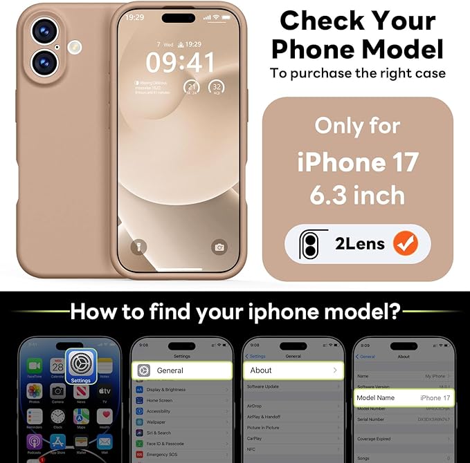 Vooii Magnetic Compatible with iPhone 17 Case (Compatible with Magsafe) (Upgraded Camera Protection) Liquid Silicone Shockproof Full Body Protective Phone Cover for Women Men, Light Brown, 6.3"