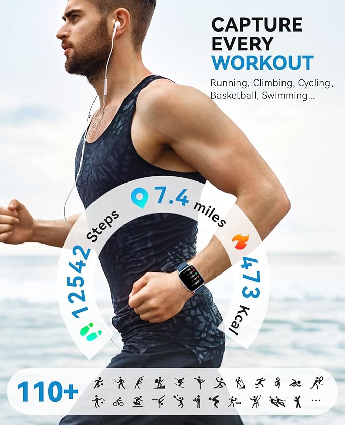 Smart Watch for Women Men- Answer/Make Call, 2025 IP68 Waterproof Fitness Step Sleep Tracker Watch with Monitor Activity Counter Smartwatch for Andriod iPhone iOS Samsung Compatible