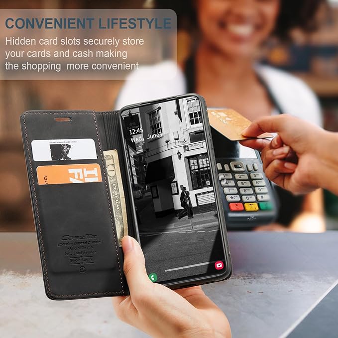 for Samsung Galaxy A51 Case, Flip Wallet Leather Case with Card Holder Magnetic Closure Shockproof Kickstand Protective Phone Cases Cover for Samsung A51,Black