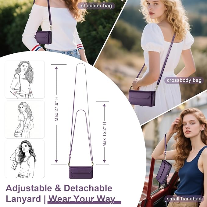 DJBull for Samsung Galaxy S25 Wallet Case with Card Holder, Shoulder and Wristlet Straps, Soft PU Leather, Magnetic Snap, Flip Phone Case for Women Men for Samsung S25 Purple