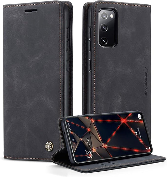 for Samsung Galaxy S20 FE Case, Flip Wallet Leather Case with Card Holder Magnetic Closure Shockproof Kickstand Protective Phone Cases Cover for Samsung S20 FE,Black