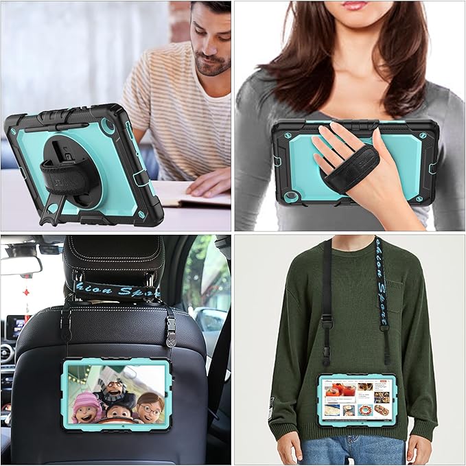 SEYMAC stock Case for Samsung Galaxy Tab S6 Lite 10.4’’ (2024-2020) with Screen Protector Pencil Holder [360° Rotating Hand Strap] &Stand, Drop-Proof Case for Galaxy Tab S6 Lite Tablet, SkyBlue/Black