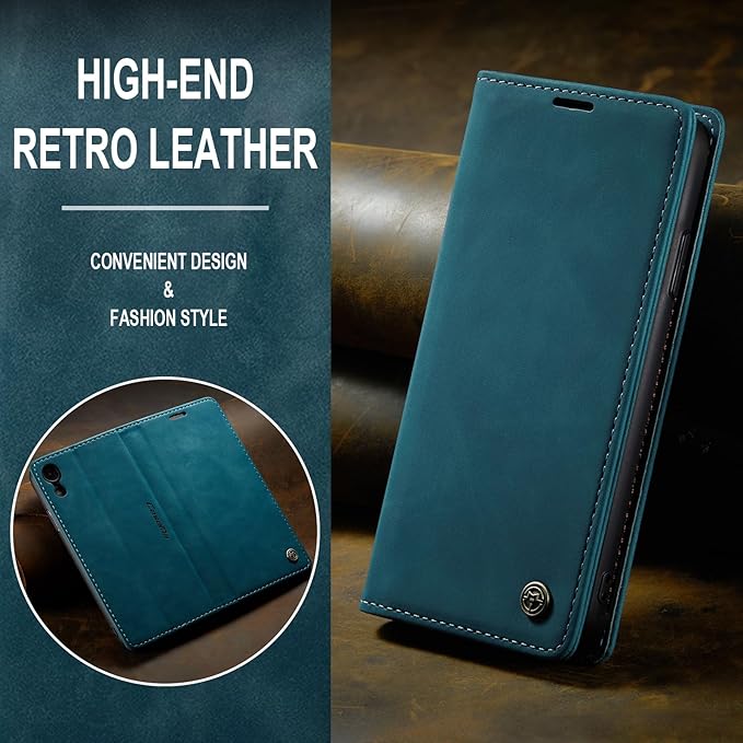 for iPhone Xs Max 6.5-Inch Case, Flip Wallet Leather Case with Card Holder Magnetic Closure Shockproof Kickstand Protective Phone Cases Cover for iPhone Xs Max, Blue-Green