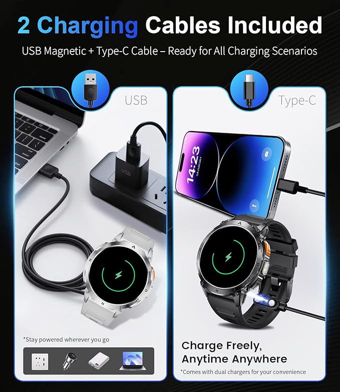 Smart Watches for Men Answer/Make Call, 1.62" AMOLED/730mAh Battery/LED Flashlight Military Smartwatch, 110+ Sports Modes IP68 Waterproof Fitness Tracker for Android iOS Silver