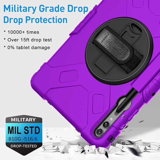 SUPFIVES Case for Samsung Galaxy Tab S10 Plus 12.4 Inch 2024: Tab S9 Plus 12.4 Case with Screen Protecor/S-Pen Holder/Handle/Rotating Kickstand/Shoulder Strap- Black