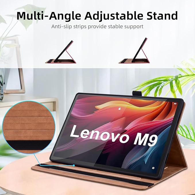 Case for Nook 9" Lenovo Tablet 2024 / Lenovo Tab M9 (TB-310FU) 2023 Multi-Angle Stand Folio Cover PU Leather with Card Pocket Tab M9 Case,Brown