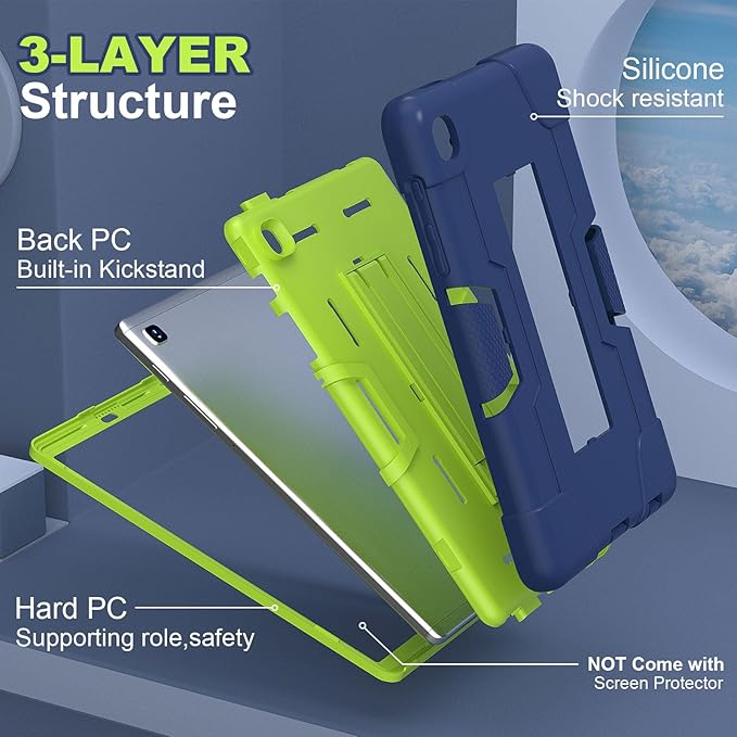 Case for Samsung Galaxy Tab A7 Lite 8.7-Inch 2021 (SM-T227/T225/T220), 3 in 1 Heavy Duty Rugged Shockproof Kickstand Hybrid Three Layer Protective Cover, Navy Blue