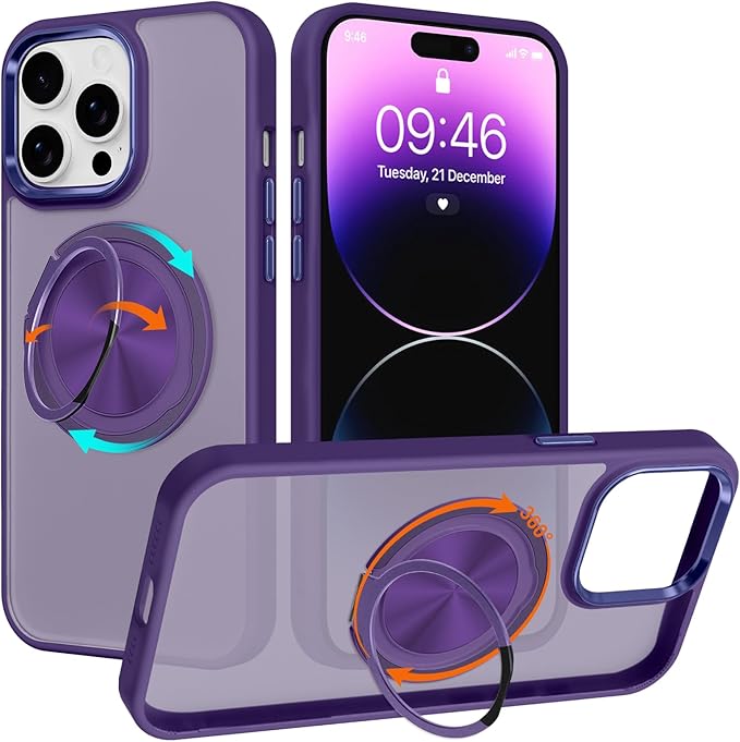 ZIYE Dark Purple Case for iPhone 14 Pro Max Case with Stand [Compatible with MagSafe] Heavy Duty Protection Military Grade Shockproof Magnetic Cover with 360 Rotatable Ring Kickstand for Women Men