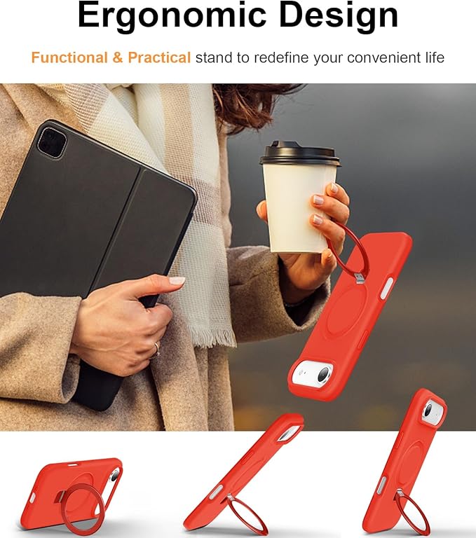 ZHK Liquid Silicone Designed for iPhone Air Case with Magnet Stand, [Precise Camera Lens Protection][Mil-Grade Drop Shockproof][Soft Anti-Scratch Microfiber Lining] Slim Fit Cover, Red