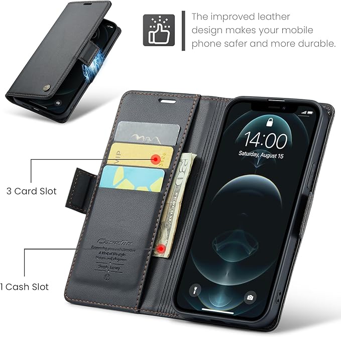 for iPhone 12 Pro Max Case, Premium PU Leather Wallet Case Flip Cover with [RFID Blocking][Card Holder][Stand Function] Shockproof Protective for iPhone 12 Pro Max, Black