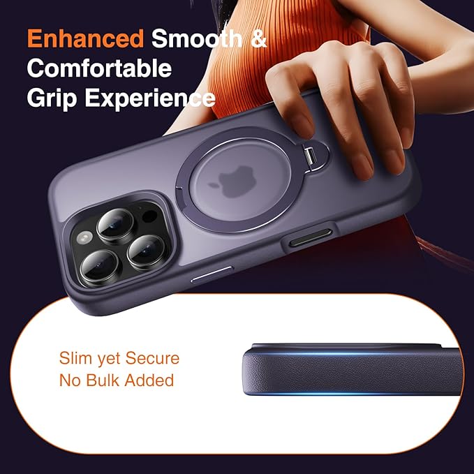 360° O-Ring MagStander for iPhone 16 Pro Max Case with Magnetic Kickstand Ring Holder [Compatible with MagSafe][360°Rotate Stand][Military Shockproof] iPhone 16 Pro Max Phone Cover Purple