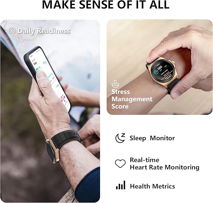 BRIBEJAT Smart Watch for Men, HD 1.32'' Stainless Steel Case Smartwatch, Waterproof Fitness Tracker Pedometer SpO2/Heart Rate/Sleep Monitor, Activity Tracker Compatible with iOS Android Phone