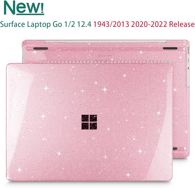 Tuiklol Case for 12.4 Inch Microsoft Surface Laptop Go 3/2 / 1 2023-2020 Releases, Plastic Hard Shell Case with Screen Protector and Keyborad Cover +Dust Plugs Model 2013/1943,Sparkly Pink