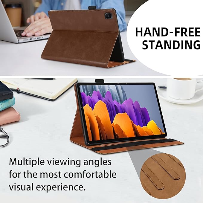 Case for Samsung Galaxy Tab A7 10.4'' 2022/2020 (Model SM-T500/503/505/507 Bussiness Premium Slim PU Leather Stand Folding Folio Cover with Card Slot Pen Holder-Brown