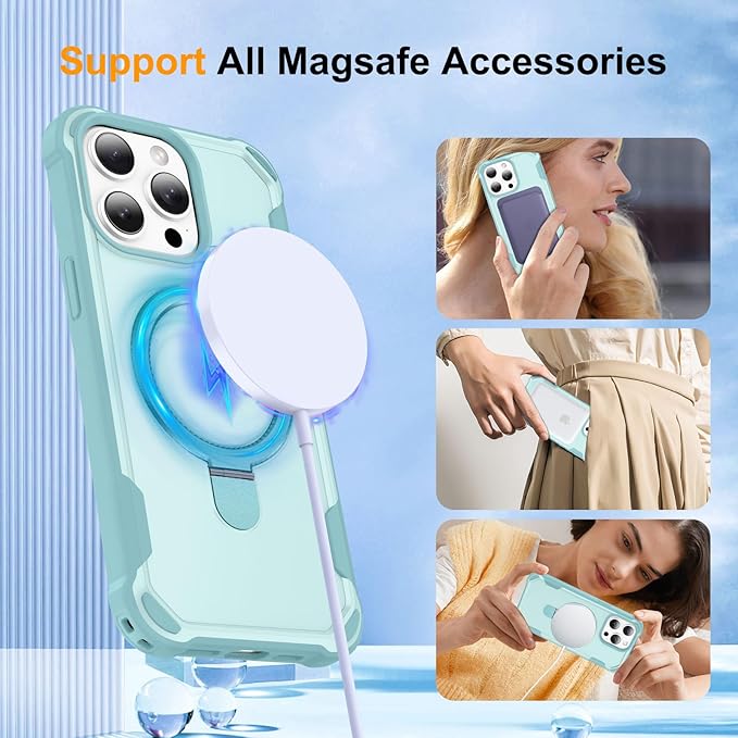 Compatible with iPhone 15 Pro Case with Invisible Magnetic Ring Stand [Compatible with Magnetic] [Military Drop Protection] Shockproof Slim Hard Back Soft Edge Case 6.1 Inch, Blue