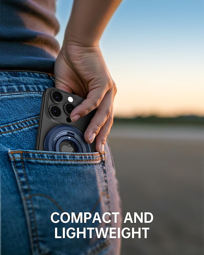 SYNCWIRE Phone Ring Holder Grip for MagSafe, 360° Rotation Magnetic Cell Phone Grip Stand Two-Sided Magnetic Compatible with iPhone 16 15 14 13 12 Pro Max fits MagSafe Accessories - Titanium Blue