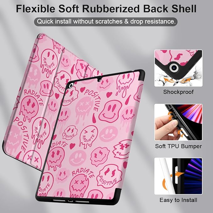 DONGKE Case Compatible with iPad 10.2 Inch 2021 2020 2019 iPad 9th/8th/7th Generation with Pencil Holder, Slim Stand Protective Case with Soft TPU Back, Auto Sleep/Wake Cover, Melting Faces