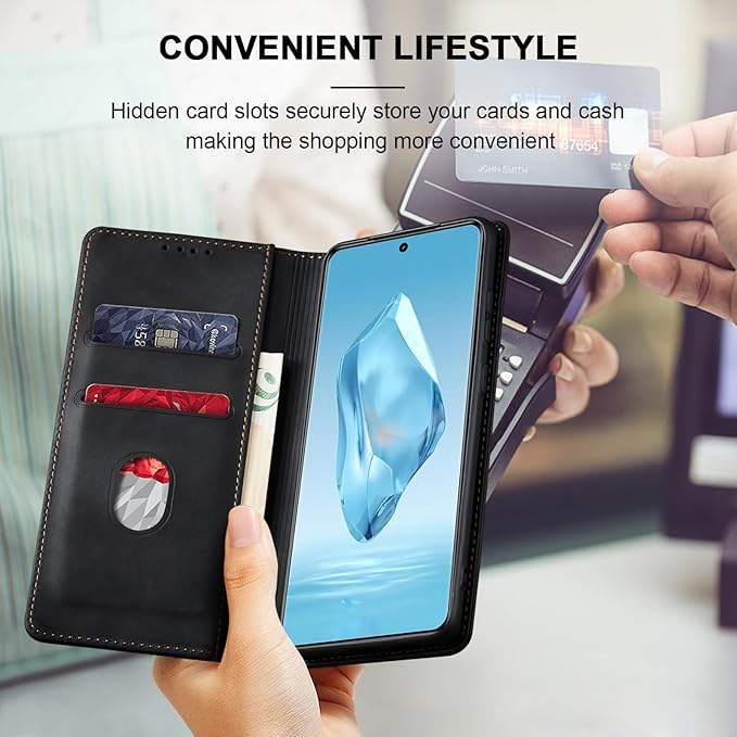 Jasonyu Flip Wallet Case for OnePlus 12R,Leather Magnetic Folio Cover with Card Holder,Kickstand - TPU Shockproof Durable Protective Phone Case,Black