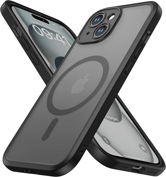 ImpactStrong Magnetic Guard Designed for iPhone 15 Case [Camera Protection] [Military Grade Drop Tested] [Compatible with MagSafe] Slim Translucent Matte Phone Case (6.1") - Black