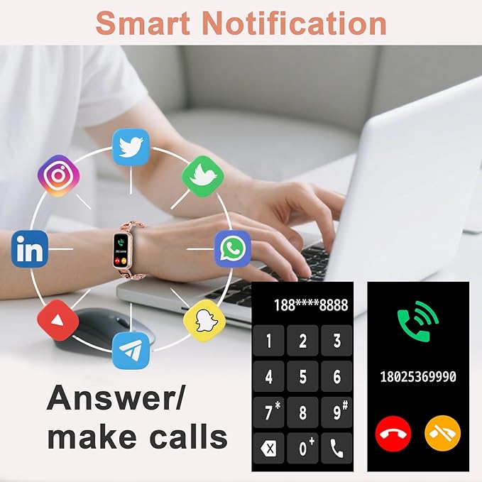 Smart Watches for Women,Fitness Trakcer with Bluetooth Call, Heart Rate/Sleep Monitor/Calories/Blood Pressure,130+ Sports Modes 1.47'' Smartwatch for Android iPhone,IP68 Waterproof,2 Bands,Rose Gold