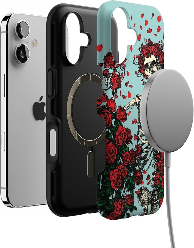 Casely iPhone 17 Case | Forever Grateful | Grateful Dead Skeleton Floral | Bold Protective Design | Compatible with MagSafe