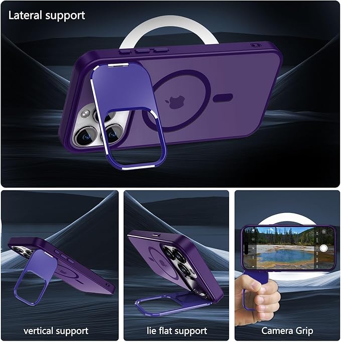 Innaght Magnetic for iPhone 15 Pro Max Case with Stand,Compatible with MagSafe,Rugged,Heavy Duty,Protective Case Kickstand,[Built-in Invisible Stand],Purple