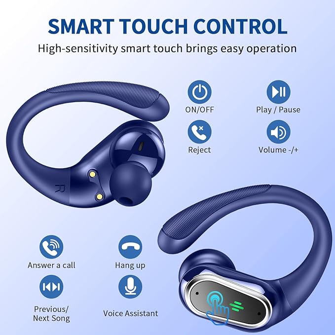 Wireless Earbuds, 2025 Bluetooth 5.4 Headphones Sport, Bluetooth Earbuds with ENC Noise Canceling Mic, 50H Stereo Wireless Headphones IP7 Waterproof with Earhooks, Dual LED Display for Workout/Running