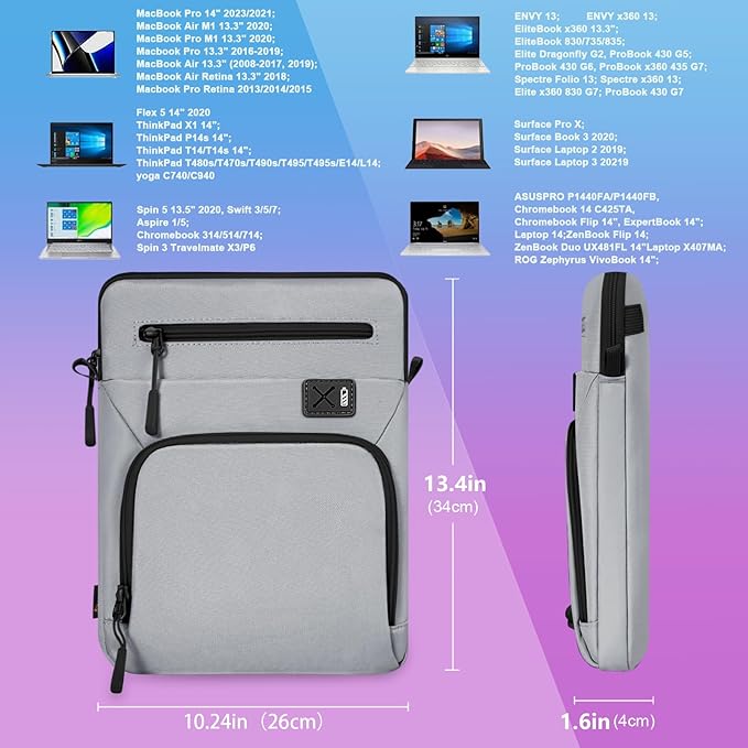 13-14 Inch Laptop Sleeve, Compatible with MacBook Pro 14 (M4–M1), MacBook Air 13/15 (M3/M2), Surface Laptop 4/5, iPad Pro 12.9 (6th–3rd Gen), & More – Waterproof Case with Handle
