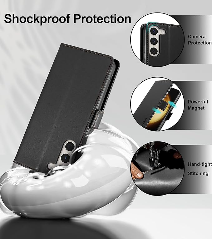 Wallet Flip Case for Samsung Galaxy S23 5G - [RFID Blocking] Luxury PU Leather Card Holder Magnetic Phone Cover with Kickstand,Shockproof Protective Case,Black