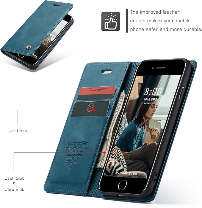 for iPhone 6 / 6S Case, Flip Wallet Leather Case with Card Holder Magnetic Closure Shockproof Kickstand Protective Phone Cases Cover for iPhone 6S,Blue-Green