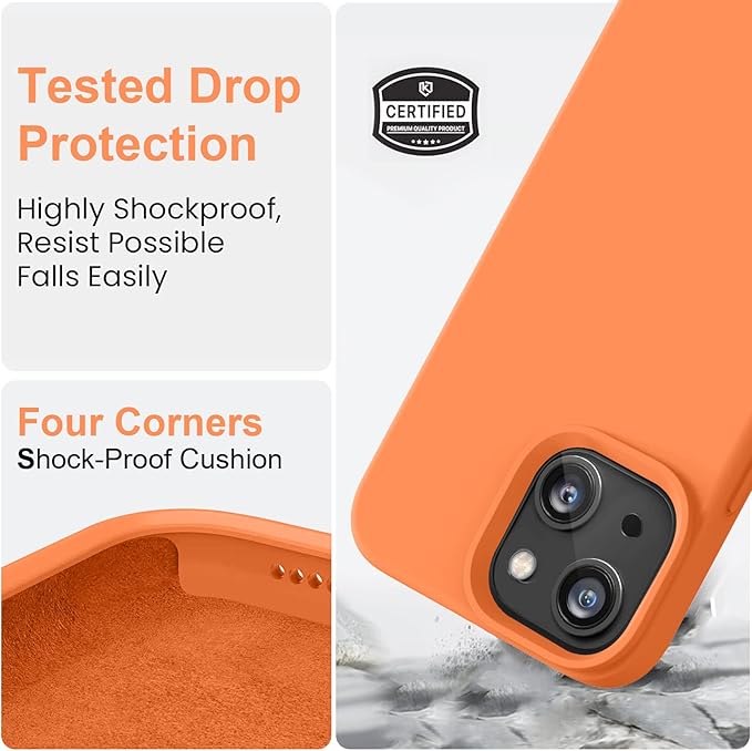 Vooii Compatible with iPhone 14 Case,[Silky Touch Premium Liquid Silicone] [Soft Anti-Scratch Microfiber Lining], Ultra Slim Shockproof Protective Case for iPhone 14 - Bright Orange