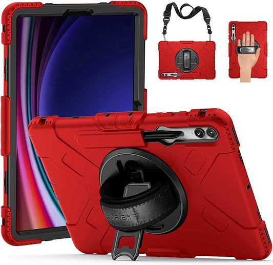 SUPFIVES Case for Samsung Galaxy Tab S10 Plus 12.4 Inch 2024: Tab S9 Plus 12.4 Case with Screen Protecor/S-Pen Holder/Handle/Rotating Kickstand/Shoulder Strap- Red