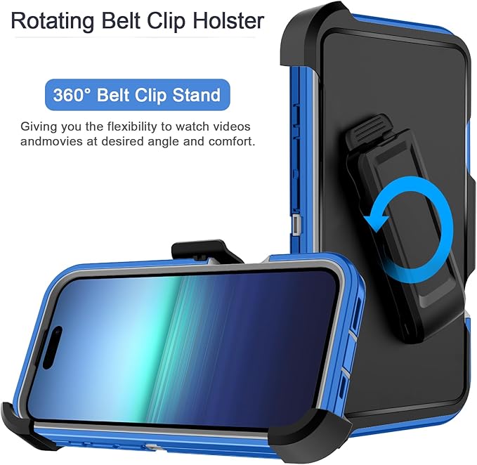 for iPhone 16 Pro Max Case [Compatible with MagSafe] Shockproof 3-Layer Full Body Protection [Without Screen Protector] Rugged Heavy Duty Cover Case for Apple iPhone 16 Pro Max 6.9",Blue/Grey