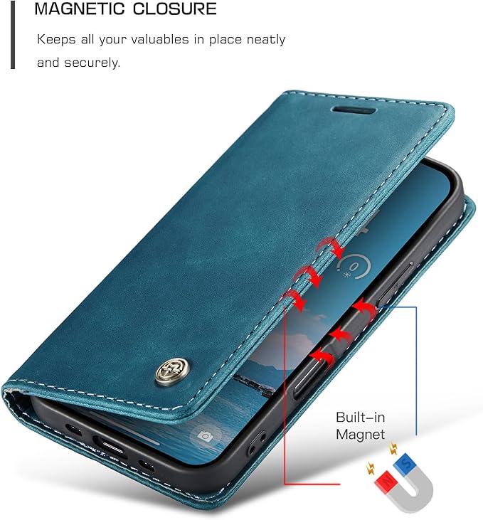 for iPhone 17 Air Case, Flip Wallet Leather Case with Card Holder Magnetic Closure Shockproof Kickstand Protective Phone Cases Cover for iPhone 17 Air, Blue-Green
