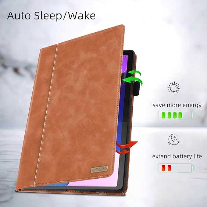 Case for Lenovo Tab M10 Plus 10.6 2022 Released, Multi-Angle Viewing Smart Cover with Pocket, Business PU Leather Flip Stand Cover with Card Slot -Brown
