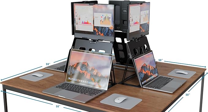 HNL Portable Monitor Stand, iPad & Tablet Holder, clamp Retention, Foldable, mountable Small Desk, Supports 7.75 inch to 10.75 inch Screen Width, Travel with Laptop, Black