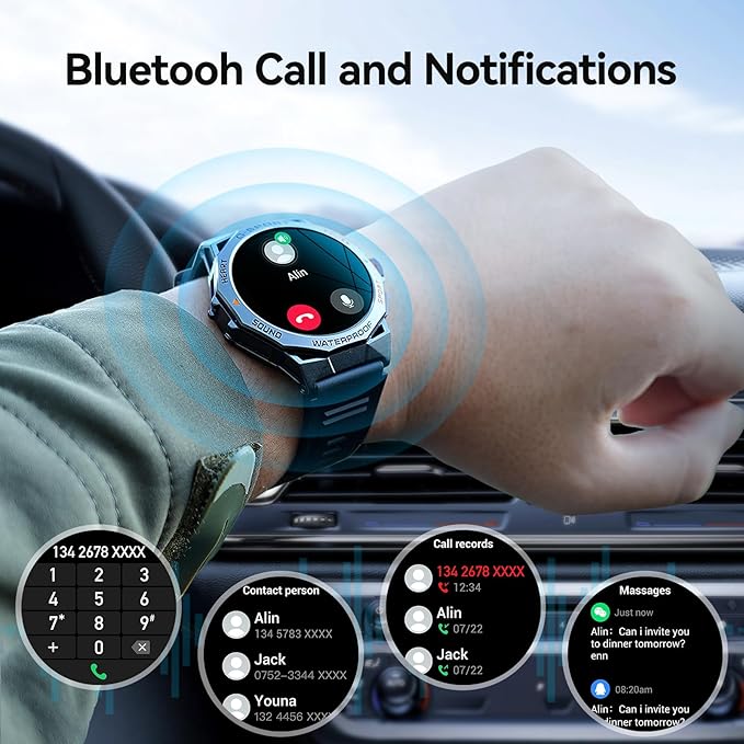 Smart Watch, 1.43" AMOLED for Android Phones With Bluetooth Call, Waterproof Rugged, Ultra Long Battery Life, 100+ Sports Modes