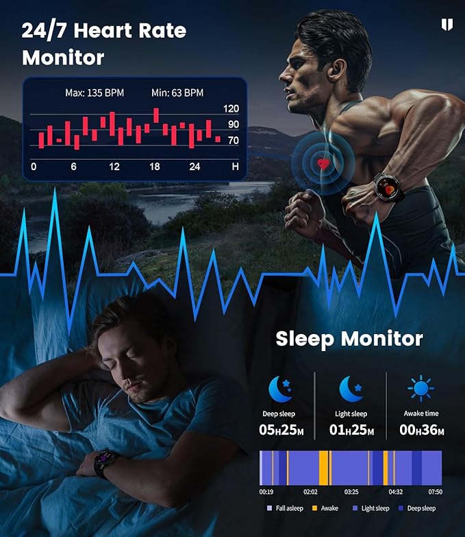 Military Smart Watch for Men (Answer/Make Calls), Rugged Smartwatch with Flashlight/40 Days Battery/Heart Rate/SpO2/Sleep Monitor/120+Sport Modes/IP68 Waterproof,Fitness Tracker for iPhone Android