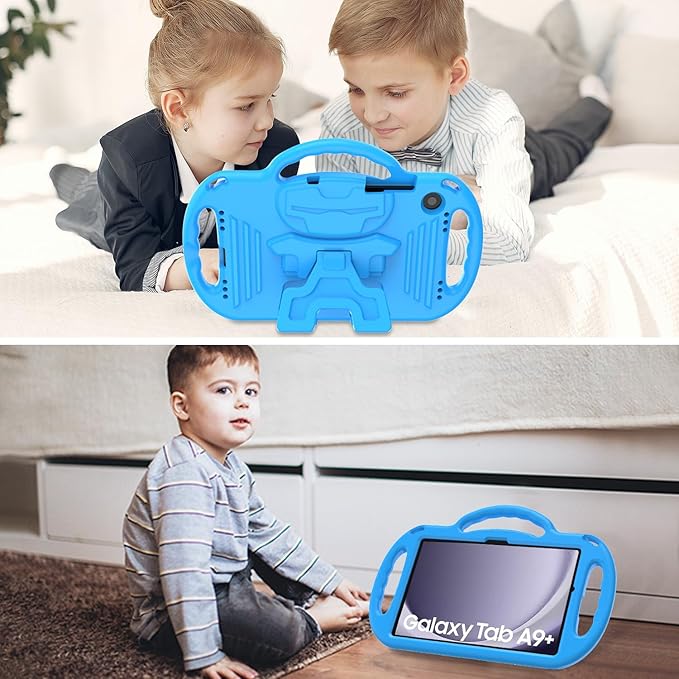 AVAWO Kids Case for Samsung Galaxy Tab A9+/A9 Plus 11 Inch 2023 Case, with Strap, Shockproof Lightweight Handle Stand 2023 Model (SM-X210/X216/X218) with Lanyard, Blue