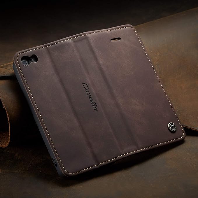 for iPhone 5 / iPhone 5S / iPhone SE (2016) Case, Flip Wallet Leather Case with Card Holder Magnetic Closure Shockproof Kickstand Protective Phone Cases Cover for iPhone 5S,Coffee